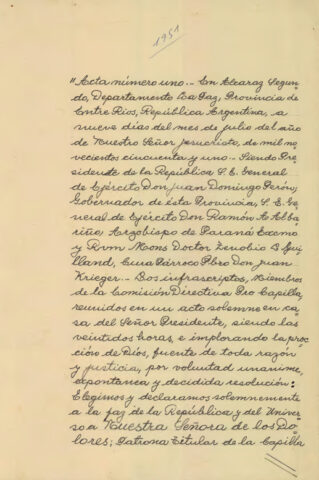 Acta creación Capilla 1951