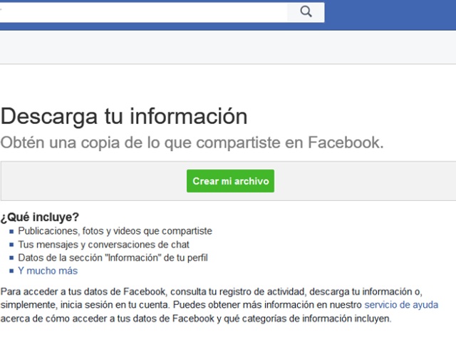 Descargar información Facebook
